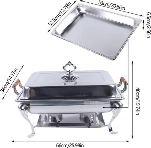 Miniatura 9 de Juego de platos para bufé, recipiente de calentamiento de acero inoxidable, calentador de alimentos, aislamiento de alimentos, rectangular