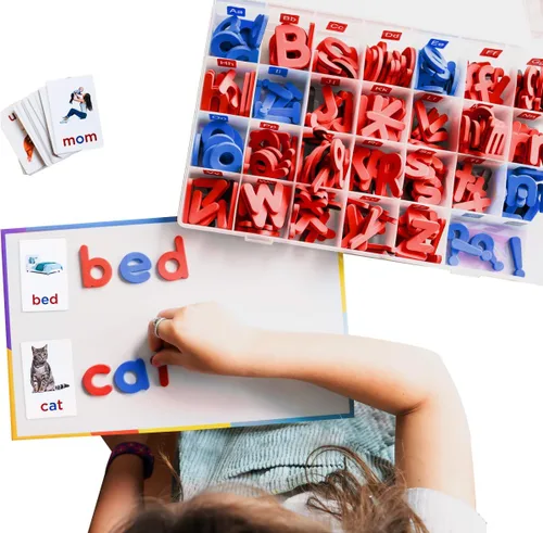 Letras de Espuma Magnéticas para Niños - Kit de Letras Alfabéticas para el Aula 284 Piezas con Tarjetas CVC - Imanes de Tablero ABC Montessori
