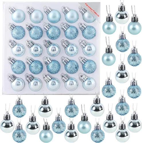Miniatura 11 de Christmas Concepts® Juego de 25 mini bolas para árbol de Navidad - 25 mm - Adornos colgantes decorados con acabado brillante, mate y purpurina