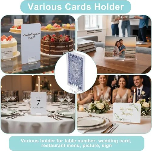 Miniatura 6 de 72 soportes para números de mesa, tarjeteros de acrílico transparente, soporte para tarjetas pequeñas para exhibición, soporte para tarjetas