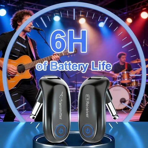 Miniatura 6 de Sistema de guitarra inalámbrica, transmisor y receptor de audio de carga, rango de 100 pies, para práctica de enseñanza de instrumentos, conciertos