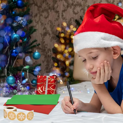 Miniatura 4 de 100 Sobres Número 10 Sobres para Tarjetas de Regalo con 200 Calcomanías de Copos de Nieve de Papel Kraft de Navidad Calcomanías del Día de San