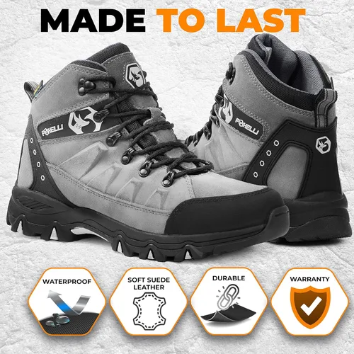 Miniatura 3 de Foxelli Botas de senderismo para hombre, impermeables, transpirables y ligeras, botas de senderismo de piel de ante para hombre