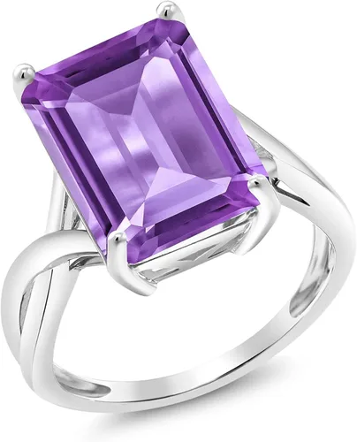 Miniatura 2 de Gem Stone King Anillo de compromiso de oro blanco de 10 quilates con amatista morada para mujer