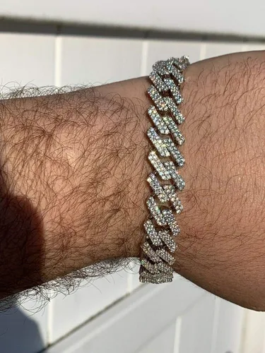 Miniatura 8 de HarlemBling Cadena o pulsera cubana de plata de ley 925 maciza para hombre, eslabones cubanos Hip Hop de 0.472 in - ICY, Metal, Circonita cúbica