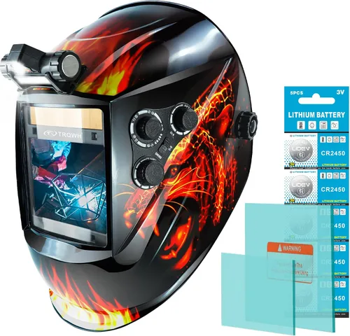 Miniatura 12 de TRQWH Casco de soldadura con vista grande 3.94" x 3.15" con oscurecimiento automático, capucha de soldadura con luz LED, energía solar, color real