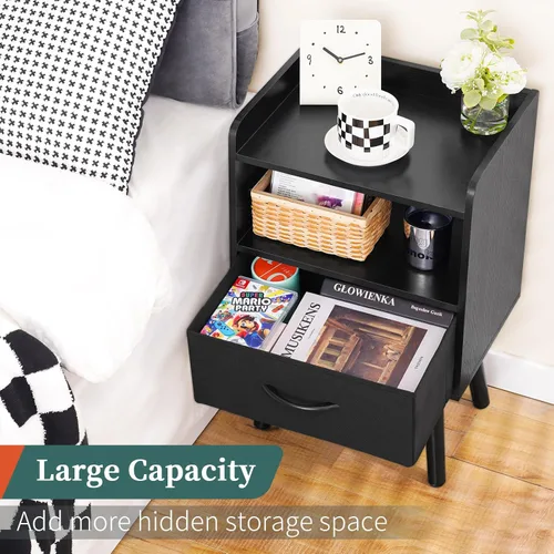 Miniatura 7 de Yoobure - Mesita de noche con cajón de tela, mesita de noche moderna, mesas de cabecera, mesitas de noche de mediados de siglo con estante de Negro