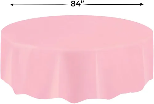 Miniatura 2 de Mantel redondo de plástico liso rosa liso, 84 pulgadas, 1 paquete, calidad premium, impermeable y duradero, perfecto para fiestas, celebraciones