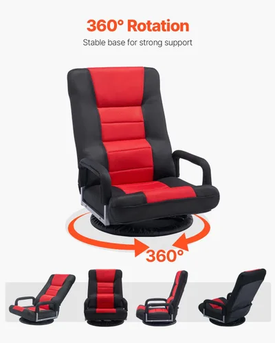 Miniatura 7 de VEVOR Silla giratoria para juegos con reposabrazos, silla giratoria de 360 grados con respaldo plegable de 6 posiciones ajustables y soporte lumbar