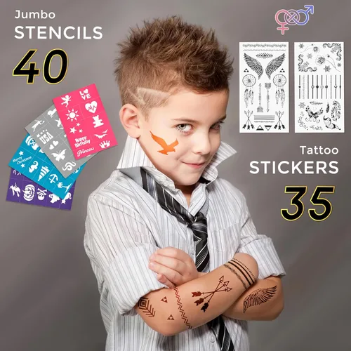 Miniatura 4 de Kit de pintura facial para niños, 20 colores lavables, sin manchas, pinturas de más de 60 caras, tiza para el cabello, purpurina, pinceles