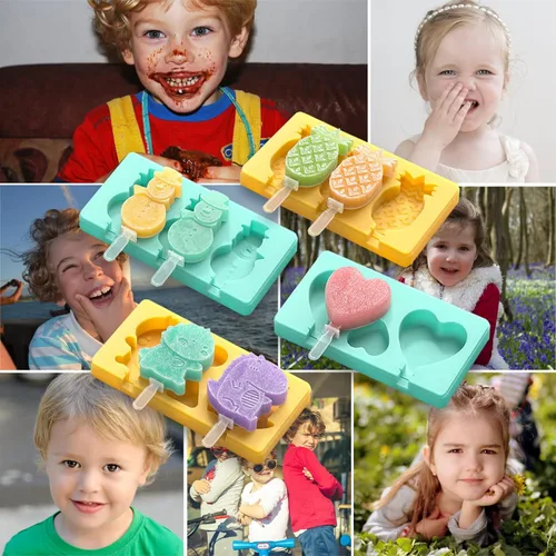 Miniatura 6 de Moldes de Paletas de Dibujos Animados para Niños - Paquete de 4, Moldes de Helados de Silicona Grado Alimenticio de 10 Cavidades, con Palitos