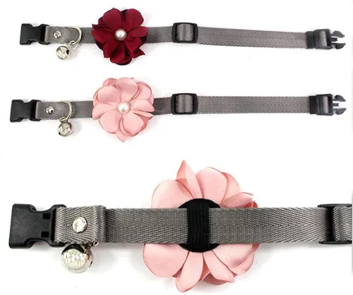 Miniatura 4 de Collar de perro y gato con flor de geranio, collar de nailon para cachorro con campana de perlas, accesorio de disfraz de Yorkie de Chihuahua