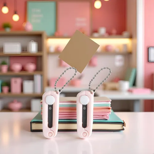 Miniatura 2 de 2 tijeras plegables rosadas, tijeras de viaje portátiles seguras, tijeras plegables telescópicas, mini tijeras de bolsillo con llavero para cortar