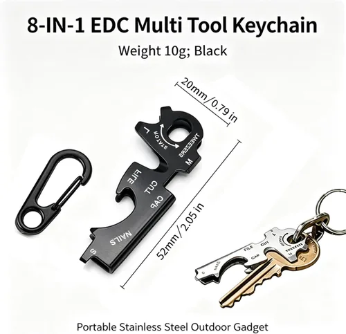 Miniatura 4 de Llavero EDC de acero inoxidable 8 en 1 con pinzas, destornilladores, abridor de botellas, cortador de cuerda y lima de uñas, mini herramienta
