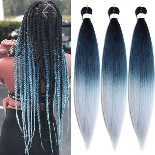 Miniatura 8 de Extensiones de cabello trenzado morado preestiradas, 20 pulgadas, 2 piezas de cabello sintético trenzado para niñas y mujeres, fiesta, disfraz