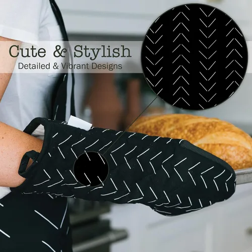 Miniatura 4 de Guantes de cocina resistentes al calor con agarres antideslizantes de neopreno y bucles para colgar, juego de 2 guantes de cocina de manga larga