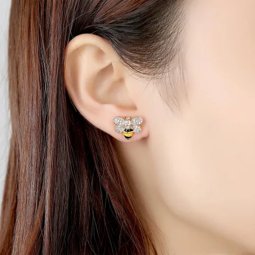 Miniatura 2 de Pequeños aretes tipo dormilona para mujeres y niñas con circonita cúbica brillante con cristales bonitos para cartílago de abeja de abeja, piercings