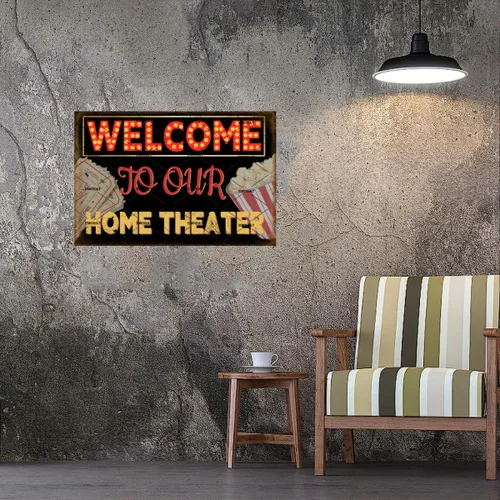Miniatura 5 de EMOHAT Letrero de metal retro con texto en inglés "Welcome To Our Home Theater" (Bienvenido a nuestro cine en casa), póster de metal vintage