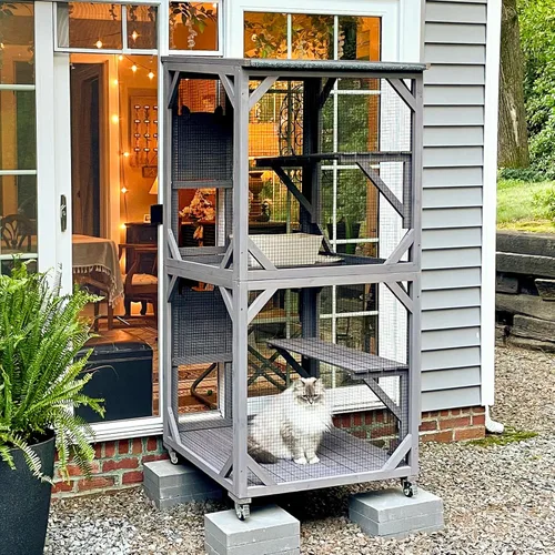 Miniatura 7 de Aivituvin Cat Catio - Casa para gatos al aire libre, recintos grandes movibles en ruedas de ejercicio, jaula para gatitos con caja de descanso