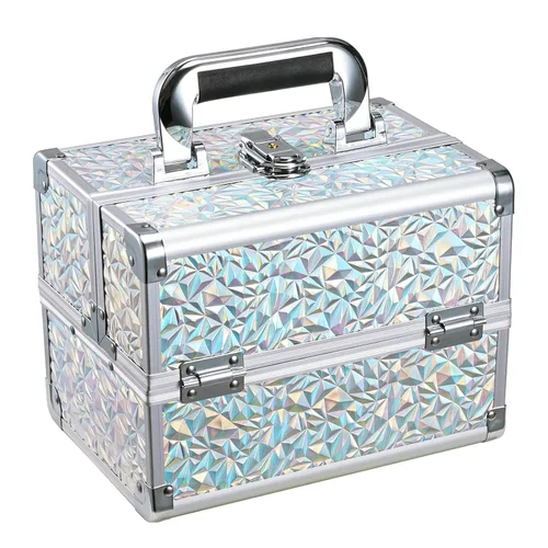 Miniatura 17 de Joligrace Maletín de Maquillaje Portátil Caja de Cosméticos 2 Bandejas con Espejo con Cerradura para Maquillaje Técnico de Uñas y Esteticistas