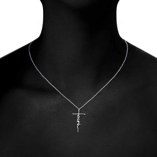 Miniatura 3 de PRAYMOS - Collar de plata de ley 925 con dije de cruz lateral, para mujer, ópalo sintético, cadena de 18 pulgadas y extensor ajustable de 2 pulgadas