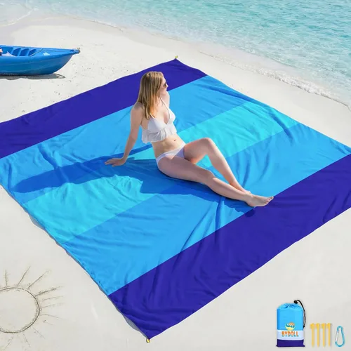 Miniatura 31 de BYDOLL Manta de playa impermeable a prueba de arena, grande sin arena, 78 x 81 pulgadas, 10 x 9 pies, manta ligera de gran tamaño sin arena, manta