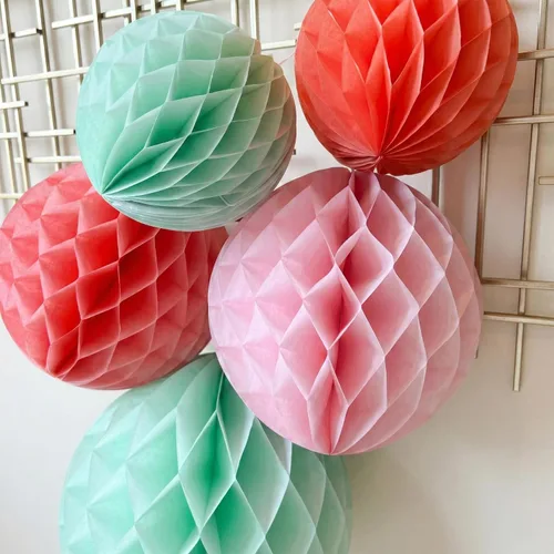 Miniatura 4 de PapaKit Juego de 26 piezas de decoración de fiesta multicolor de lujo, pompones de papel de seda vibrantes, bolas de panal y abanicos de papel