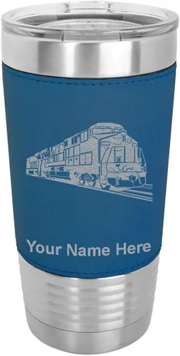 Miniatura 15 de LaserGram Vaso aislado al vacío de 20 onzas, tren de carga, grabado personalizado incluido (piel sintética, estilo béisbol)