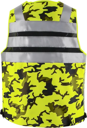 Miniatura 6 de Chaleco de seguridad Hi Vis con cintas reflectantes 3M, tela Oxford con 11 bolsillos, ropa de trabajo de construcción de visibilidad brillante