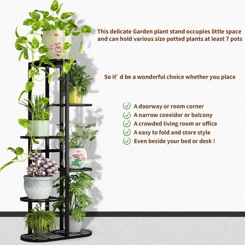Miniatura 2 de Moutik - Soporte vertical para macetas de jardín, 6 niveles para 7 macetas, estantería múltiple para plantas