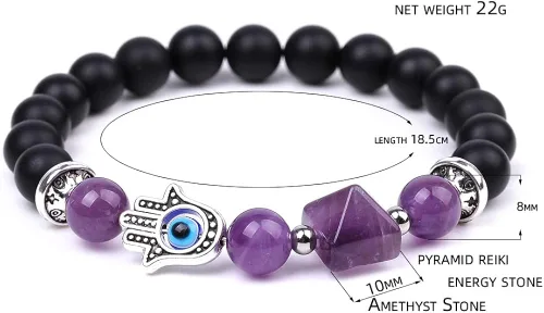 Miniatura 2 de Lmcheny Natural Healing Crystal Stretch Beaded Bracelet, Evil Eye Pyramid Chakra Bracelet Healing Stone Handmade Bracelet for Women