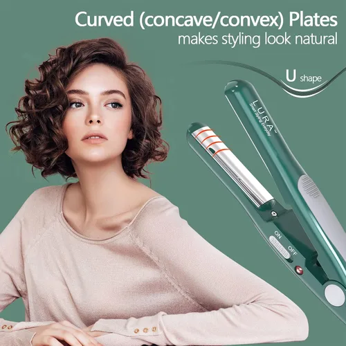 Miniatura 4 de Plancha plana pequeña para corte de pelo Pixie: alisadora de platos curvados de nanotanio de 1/2 pulgada, mini alisador de pelo de viaje para Verde