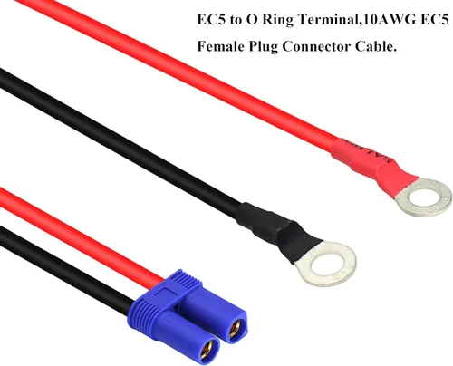 Miniatura 4 de Cable de Terminal EC5 a Anillo O, Cable Conector de Enchufe de Terminal de Ojal EC5 Hembra a Anillo O 10AWG RC ESC Cargador Lateral de Alimentación