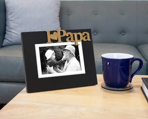 Miniatura 3 de Isaac Jacobs - Marco de fotos de madera con texto en inglés "I Love Papa" / I Heart Papa, regalo de fotos para papá, abuelo, familia, para mesa
