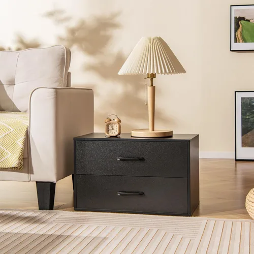Miniatura 2 de Giantex Cajones apilables para armario, cómoda corta de 2 cajones, cubo de almacenamiento multiusos con almohadillas antiarañazos, dispositivos Negro