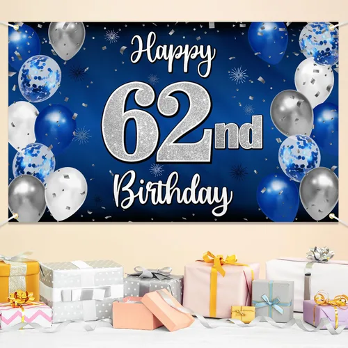 Miniatura 336 de Decoración de feliz cumpleaños 35, globo azul y plateado de 35 años, cartel grande de telón de fondo de cumpleaños, suministros para fiesta de 35th
