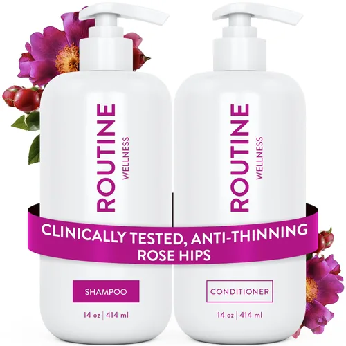 Miniatura 17 de Routine Wellness Set de champú y acondicionador antiadelgazamiento para cabello adelgazante - Biotin DHT Blocker Mujeres y Hombres - Champú seguro
