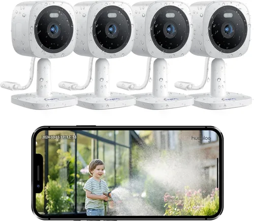 Hugolog Cámaras de seguridad 3K 5MP para interiores y exteriores para seguridad del hogar, cámara para el hogar con visión nocturna a color