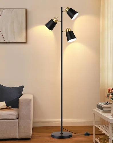 Miniatura 6 de QiMH Lámparas de pie de árbol para sala de estar, lámpara de pie moderna de 67 pulgadas con 3 bombillas LED, lámpara alta industrial de lectura