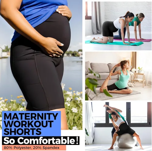 Miniatura 5 de Buauty Pantalones cortos de maternidad para mujer con bolsillos sobre el vientre, yoga, correr, atletismo, embarazo, pantalones cortos de descanso