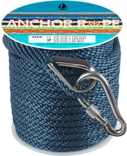 Miniatura 34 de Cuerda de anclaje de 3/8 de pulgada y 100 pies, cuerda de anclaje para barco, trenza sólida MFP, línea de anclaje con dedal de acero inoxidable 316