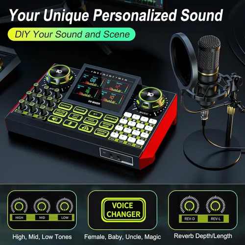 Miniatura 3 de Paquete de micrófono de podcast con tarjeta de sonido en vivo y mezclador de audio, equipo de podcast paquete de tarjeta de sonido con panel