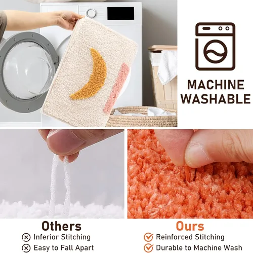 Miniatura 5 de Pauwer Juego de baño bohemio, 3 alfombrillas de microfibra antideslizantes, alfombras absorbentes para ducha e inodoro, pasillo de baño bohemio