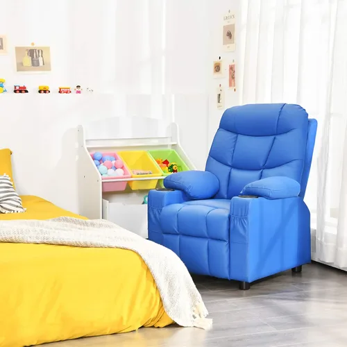 Miniatura 10 de Costzon Silla Reclinable para Niños con Portavasos, Silla de Salón de Cuero Ajustable con Reposapiés y Bolsillos Laterales para Habitación de Niños