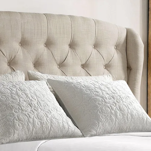 Miniatura 6 de Rosevera Issac - Cama con cabecera ajustable de diseño distintivo y marco de cama acolchado con botones, tamaño King, beige clásico Gris clásico