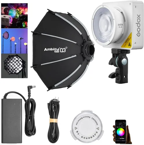 Miniatura 9 de Godox ML100Bi - Luz de video LED de 120 W, kit de iluminación de video bicolor de 2800K-6500K, 34300 Lux CRI 97+/TLCI 98+, control de aplicación