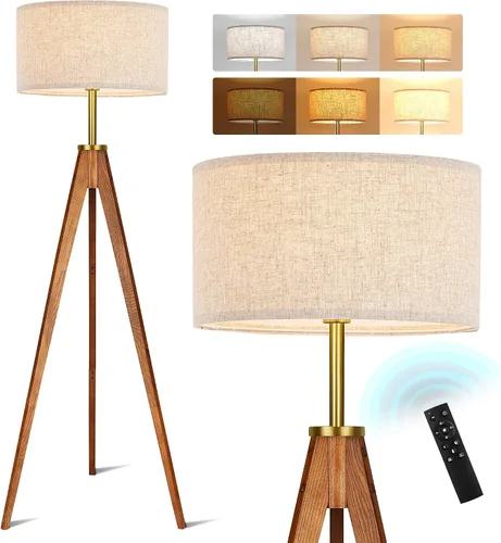 Miniatura 12 de ELYONA Lámpara de pie de trípode de madera estilo granja, lámpara de pie moderna de lectura con bombilla LED de 3 temperaturas de color y pantalla