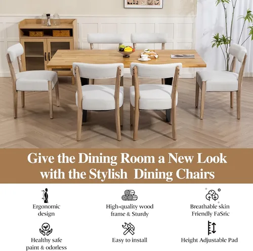 Miniatura 3 de ZJhome Sillas de comedor, paquete de 2 sillas de cocina de madera modernas de mediados de siglo con tapicería de lino, diseño tejido de respaldo