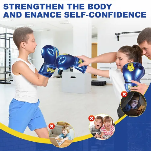 Miniatura 7 de Juego de guantes de boxeo para niños y niñas de 3-5-8-12 años, guantes de entrenamiento y entrenamiento juvenil para saco de boxeo, kickboxing, MMA
