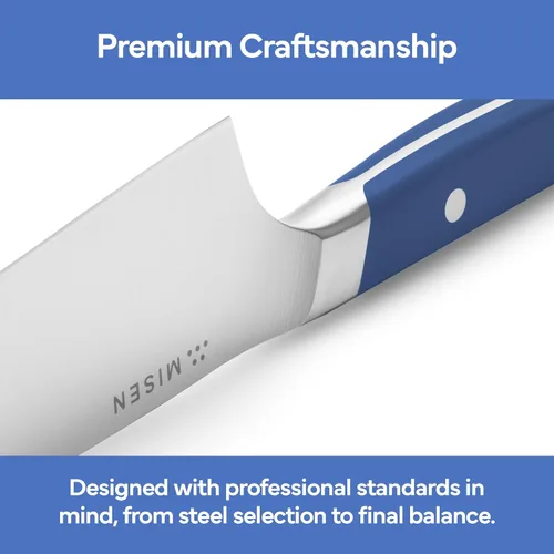 Miniatura 3 de Misen Cuchillo de chef japonés Santoku – Acero inoxidable de alto carbono de 8 pulgadas – Diseño clásico japonés para cortar, rebanar y picar – Azul